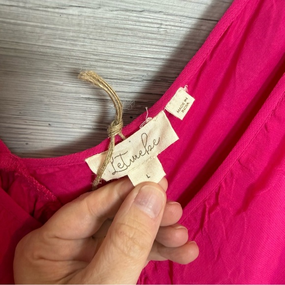 NWT Anthropologie Let Me Be Fuchsia Pink V-Neck Babydoll Mini Dress - Large - Picture 2 of 10